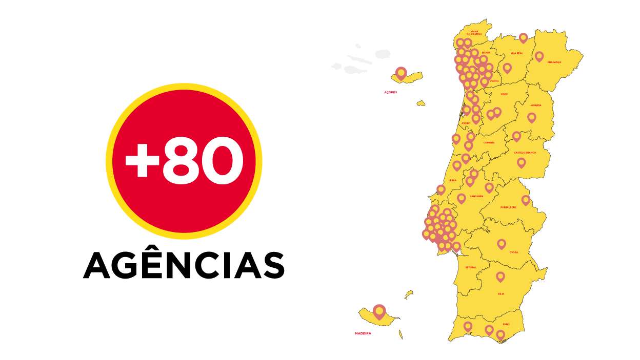 Mapa de Portugal com agências Carglass